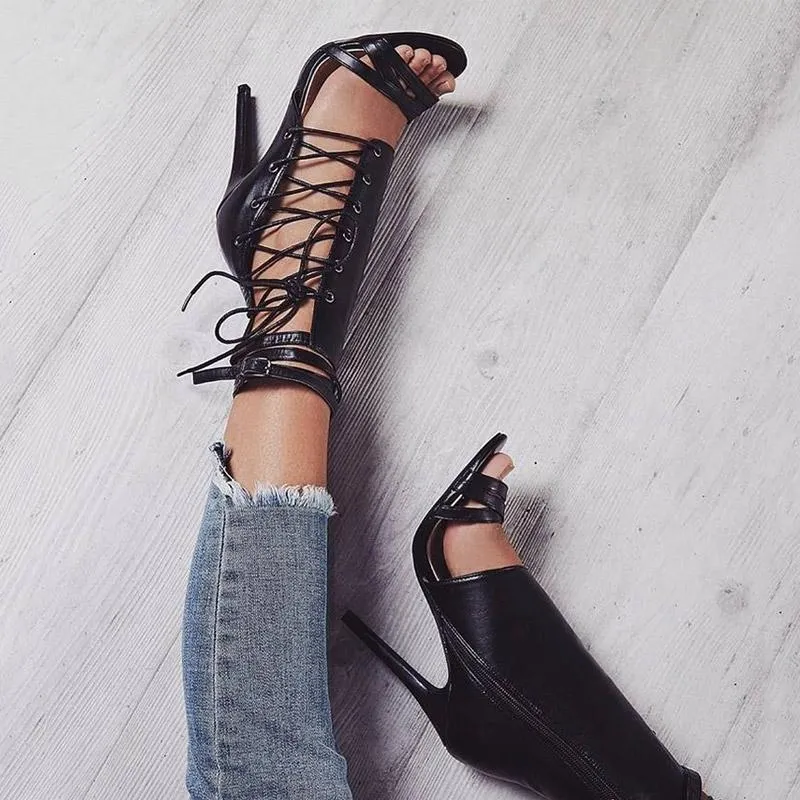 Strap Leather Buckle Roman Sexy High Heel Boots