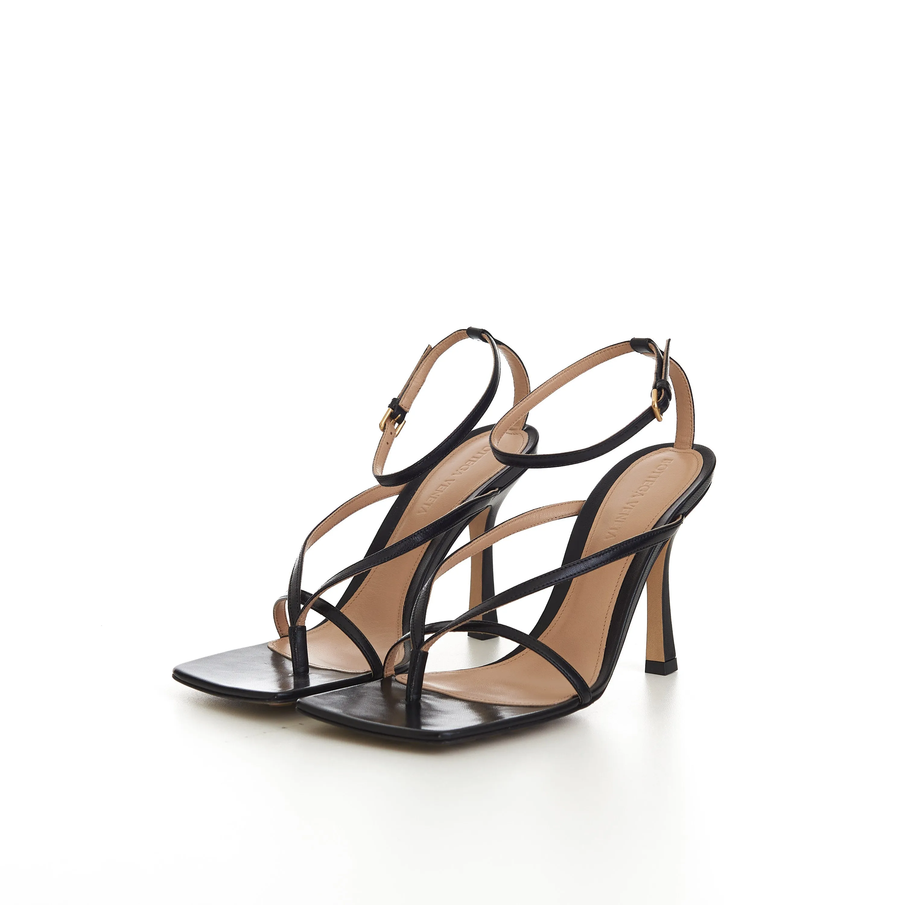 Stretch Strap Sandals In Black Leather