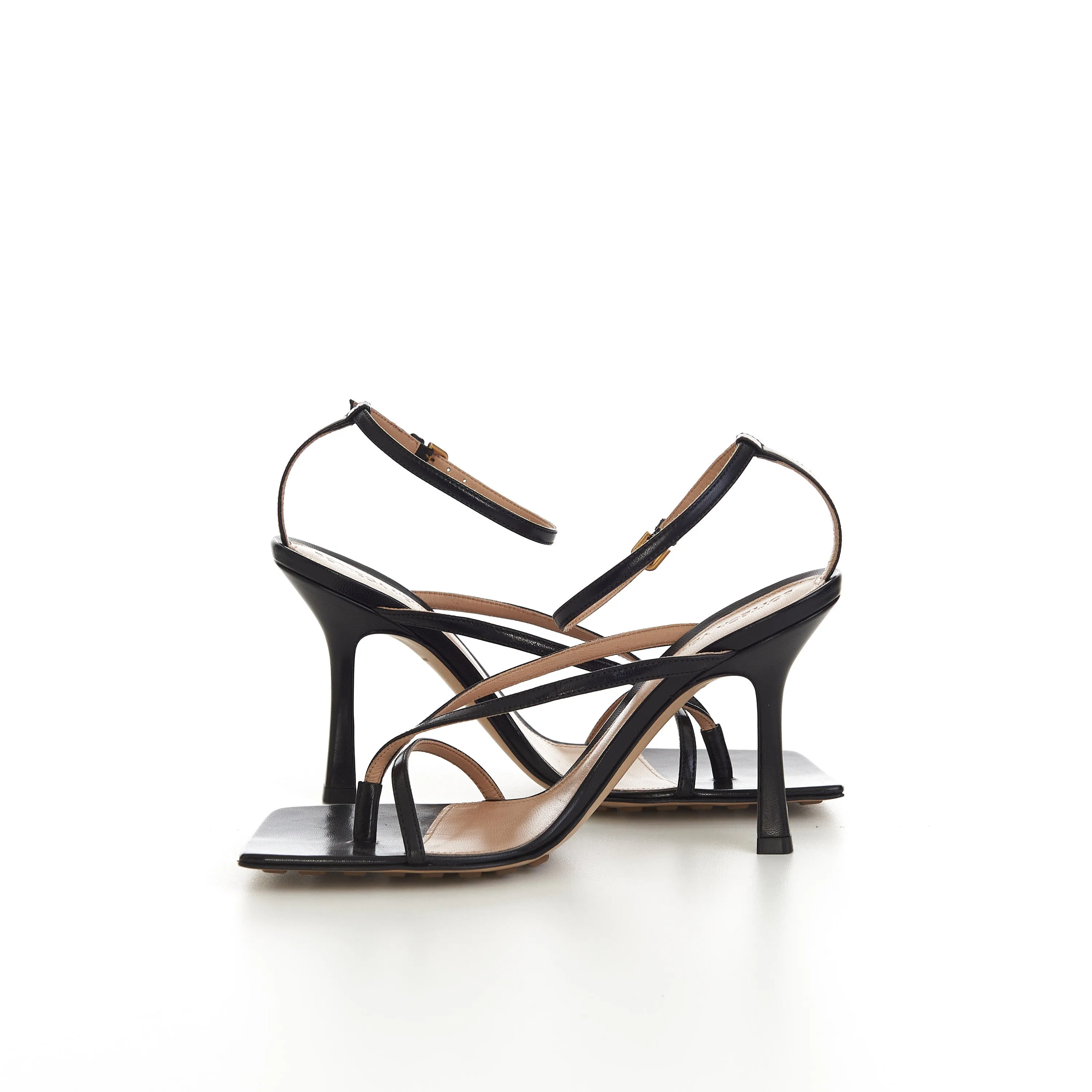 Stretch Strap Sandals In Black Leather