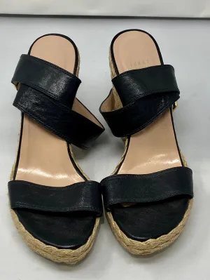 Stuart Weitzman Rope Wedge Sandal with Black Leather Strap