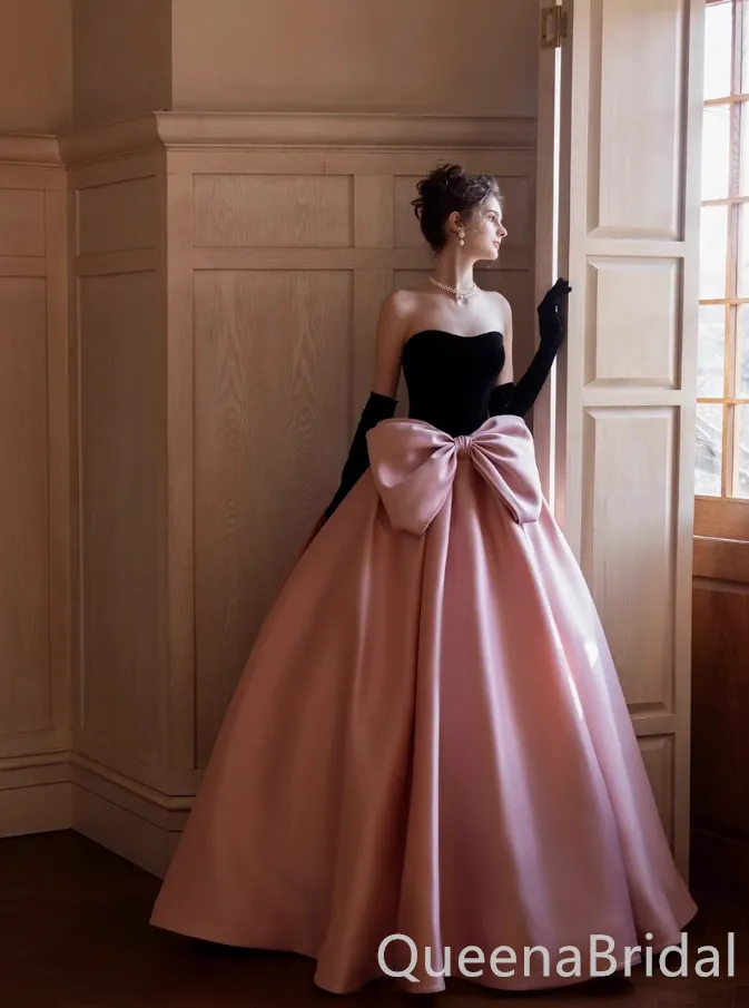 Stunning Black and Pink Strapless A-line Ball Gown Party Dress Long Prom Dresses to Impress ,WGP1499