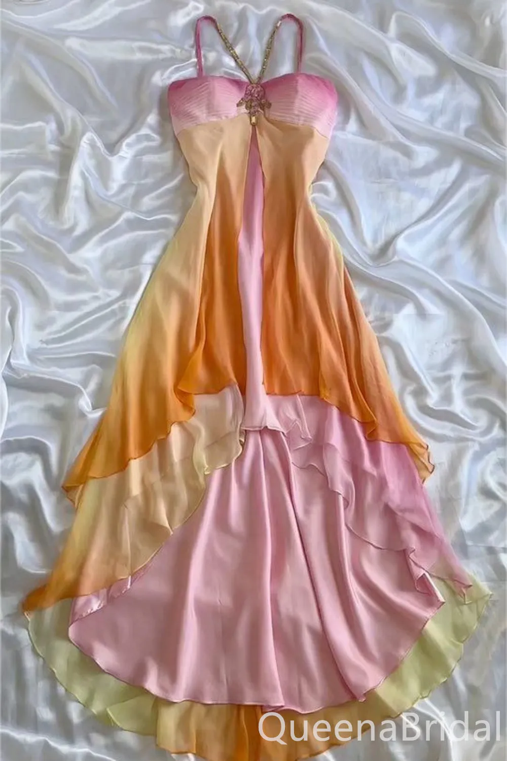 Stylish Beaded A-line Chiffon High low Long Prom Dress to Impress ,WGP1691