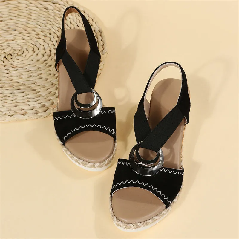 Summer Ethnic Style Iron Ring Open Toe Slip On Roman Sandals