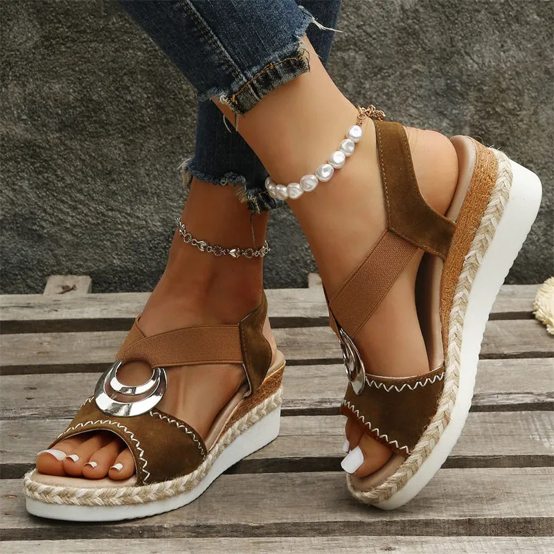 Summer Ethnic Style Iron Ring Open Toe Slip On Roman Sandals