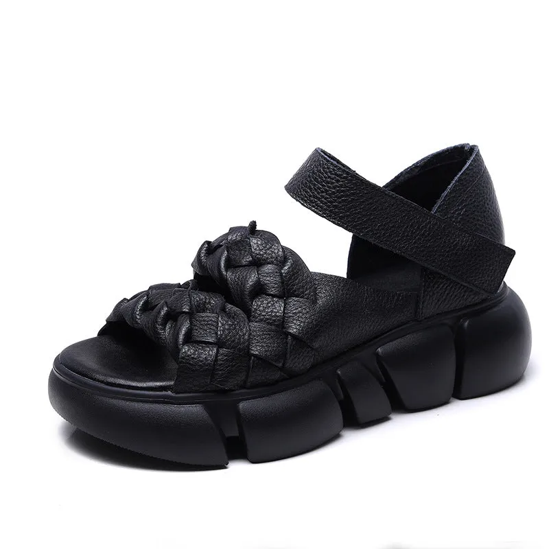 Summer Leather Thick-soled Sandals Women's Velcro Outerwear Casual Shoes