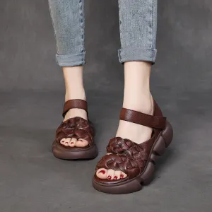 Summer Leather Thick-soled Sandals Women's Velcro Outerwear Casual Shoes