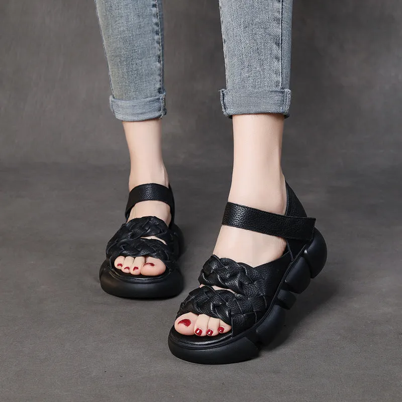 Summer Leather Thick-soled Sandals Women's Velcro Outerwear Casual Shoes