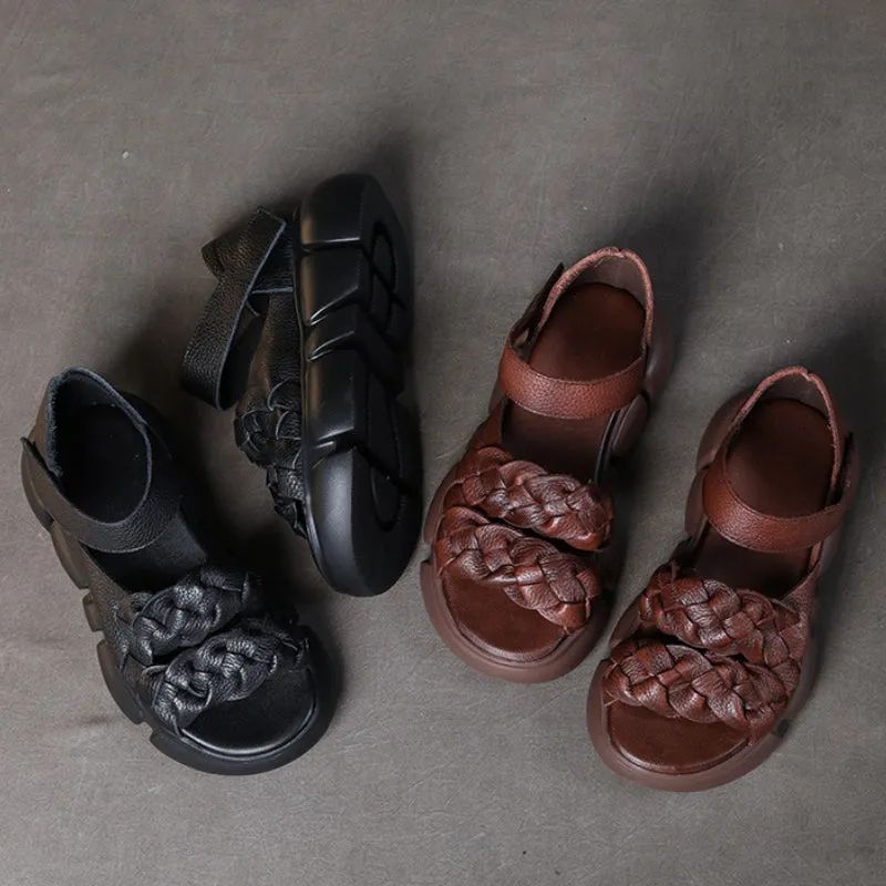 Summer Leather Thick-soled Sandals Women's Velcro Outerwear Casual Shoes