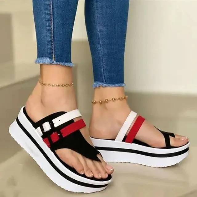Summer Wedges Sandals Beach Casual Female Platform Peep Toe Shoes Slingback Lady Mixed Colors Buckle Sandals
