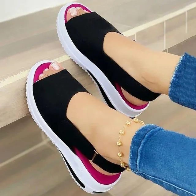 Summer Wedges Sandals Beach Casual Female Platform Peep Toe Shoes Slingback Lady Mixed Colors Buckle Sandals