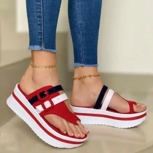 Summer Wedges Sandals Beach Casual Female Platform Peep Toe Shoes Slingback Lady Mixed Colors Buckle Sandals