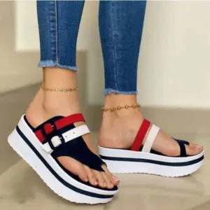 Summer Wedges Sandals Beach Casual Female Platform Peep Toe Shoes Slingback Lady Mixed Colors Buckle Sandals