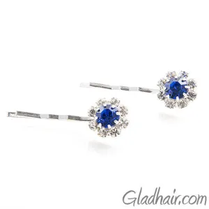 Swarovski Bobby Pins with Blue Crystal Stones - Pair