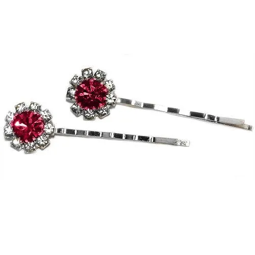 Swarovski Bobby Pins with Red Crystal Stones - Pair