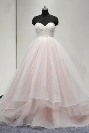 Sweetheart Lace Up Back Charming Affordable Long Pearl Pink Prom Dress Ball Gown OK624