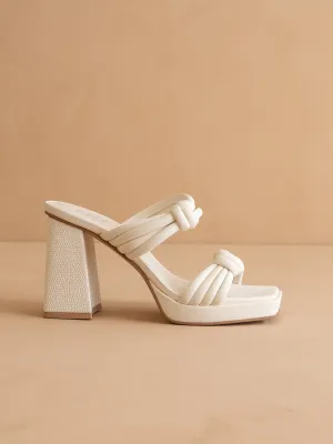 The Faith | White Knotted band platform snake-print heel
