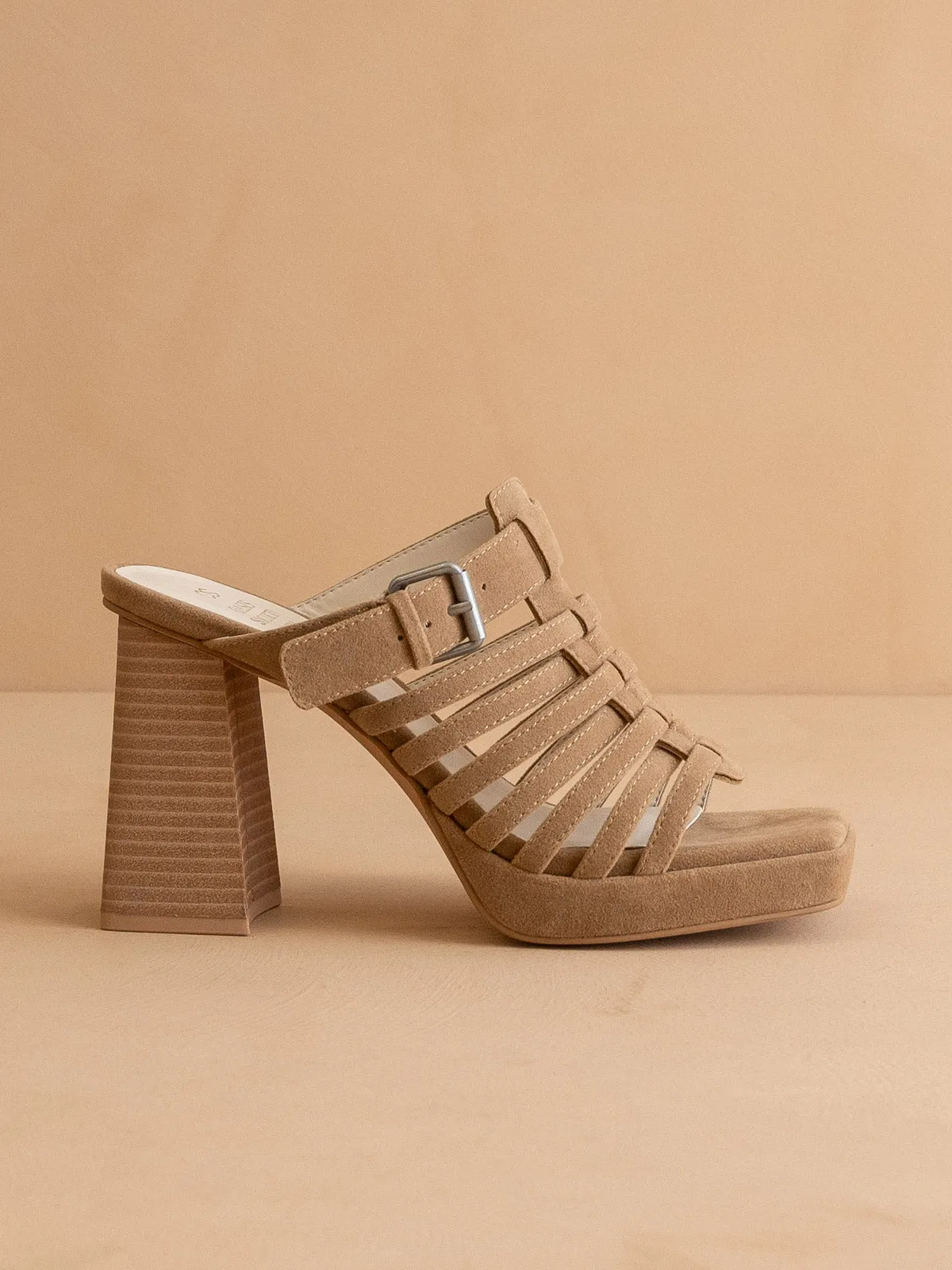 The Rome | Khaki Basket Weave Inspired Sandal on A Platform Heel