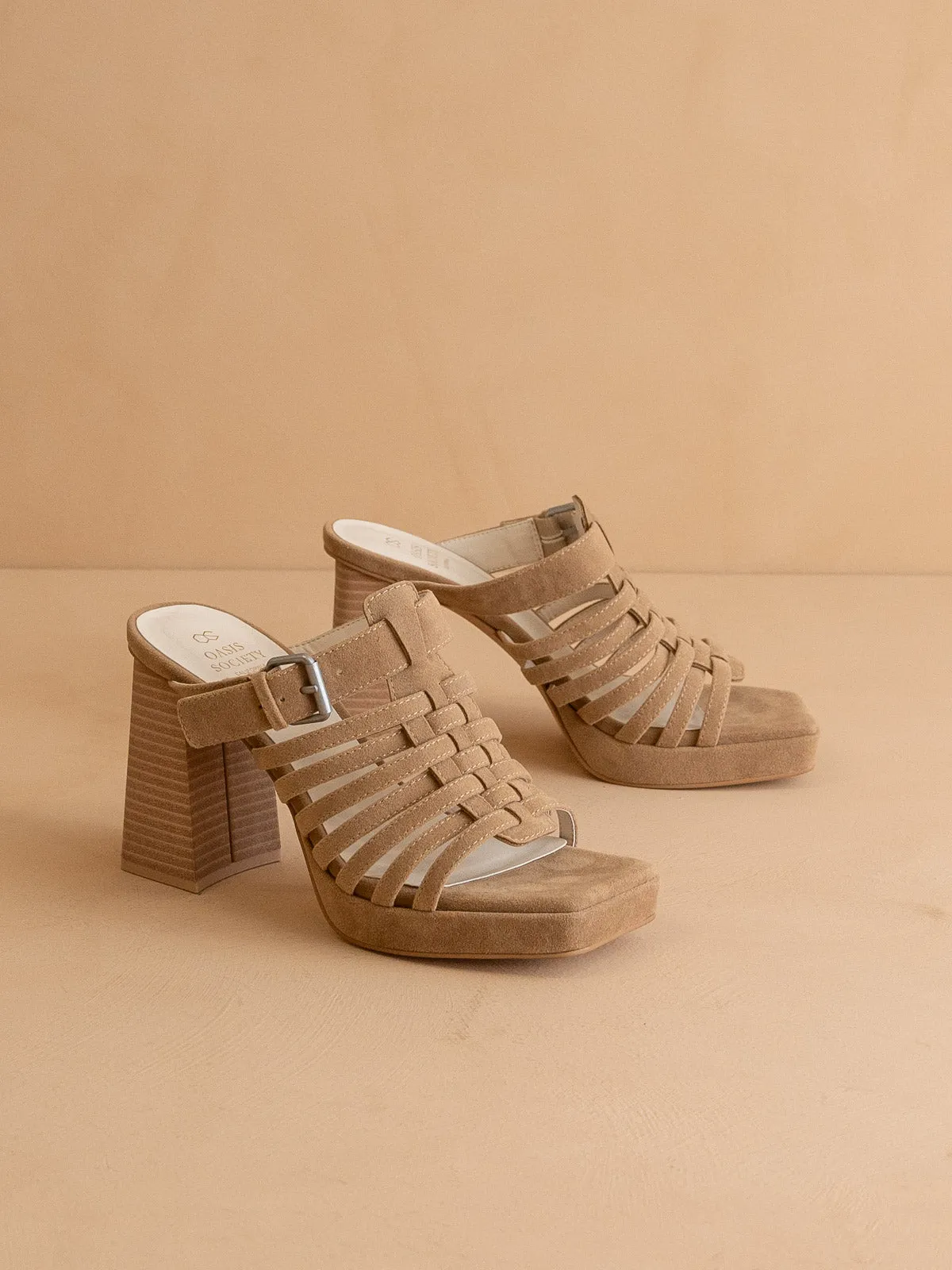 The Rome | Khaki Basket Weave Inspired Sandal on A Platform Heel