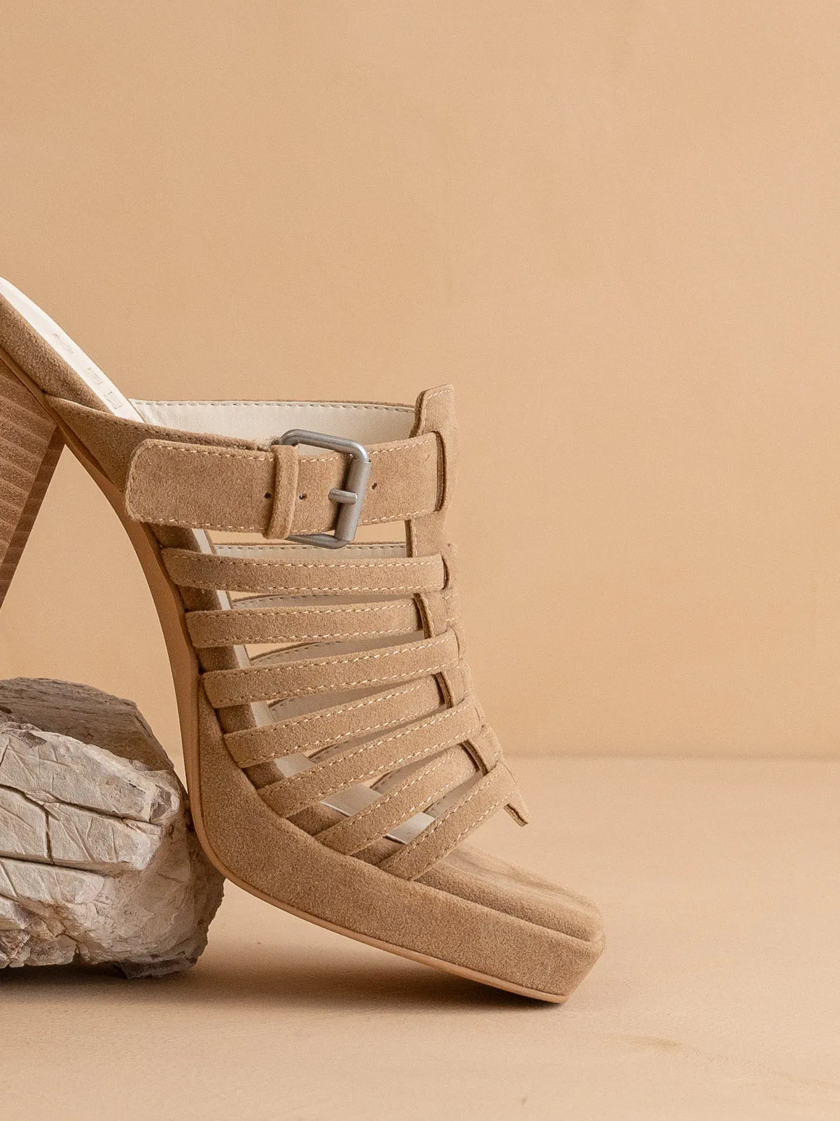 The Rome | Khaki Basket Weave Inspired Sandal on A Platform Heel