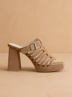The Rome | Khaki Basket Weave Inspired Sandal on A Platform Heel