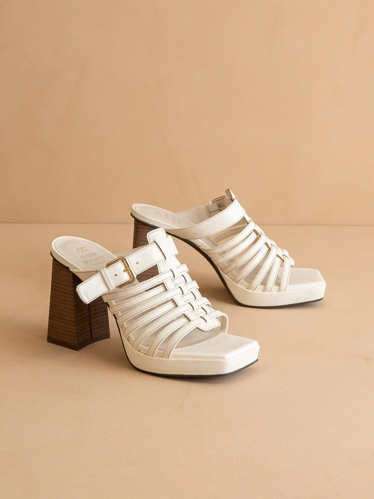 The Rome | White Basket Weave Inspired Sandal on A Platform Heel