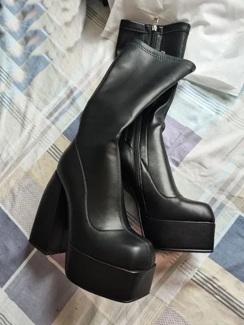 Thick High Heels Platform Woman Dress Party Long Boots