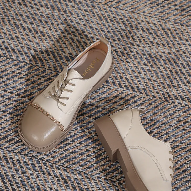 Thick-soled loafers Shoes Lace-up Thick-heel Soft-soled Women's Shoes