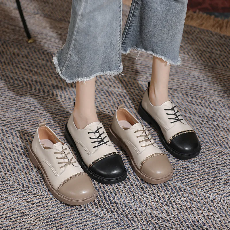 Thick-soled loafers Shoes Lace-up Thick-heel Soft-soled Women's Shoes