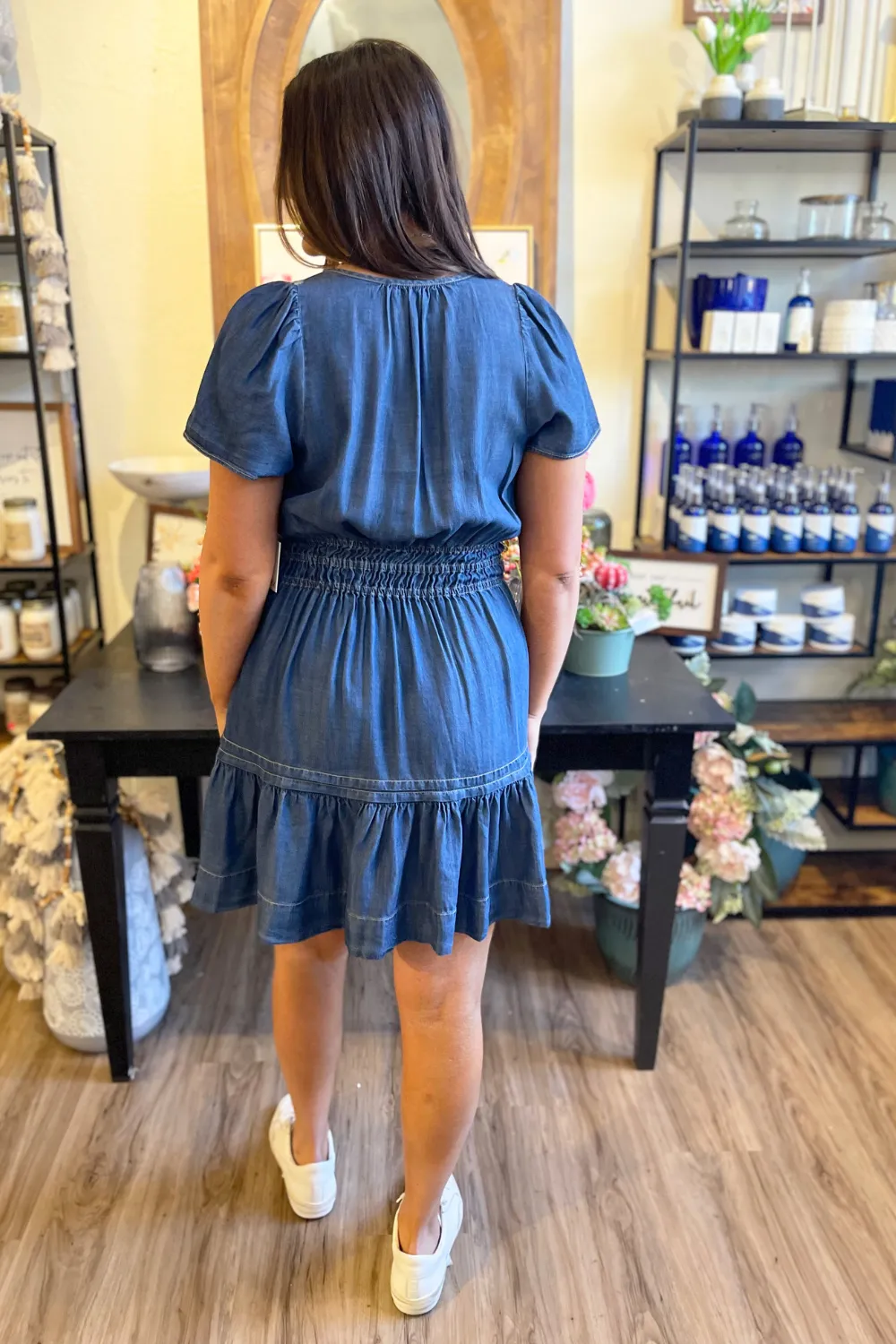 Tiered Denim Effect Mini Dress