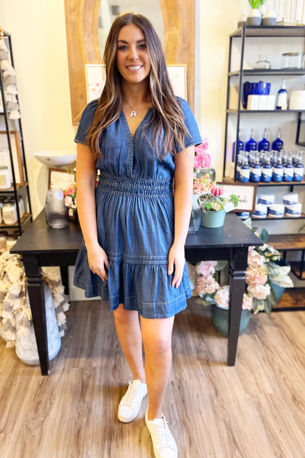Tiered Denim Effect Mini Dress