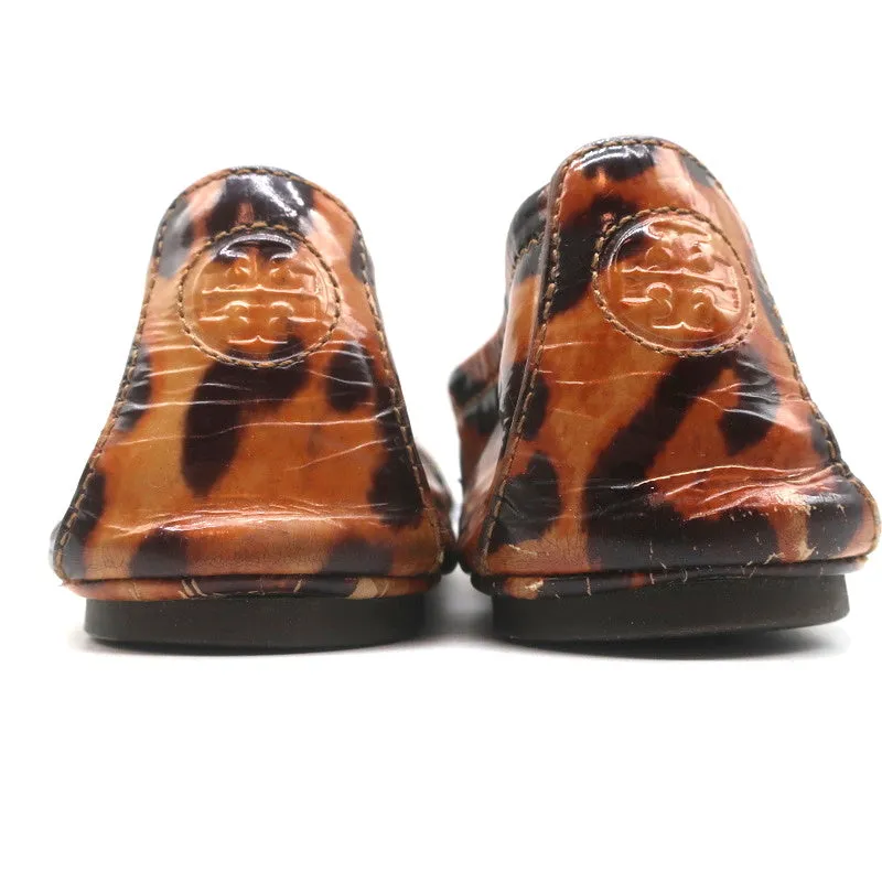 Tory Burch Eddie Ballet Flats Leopard Print Patent Leather Size 10.5