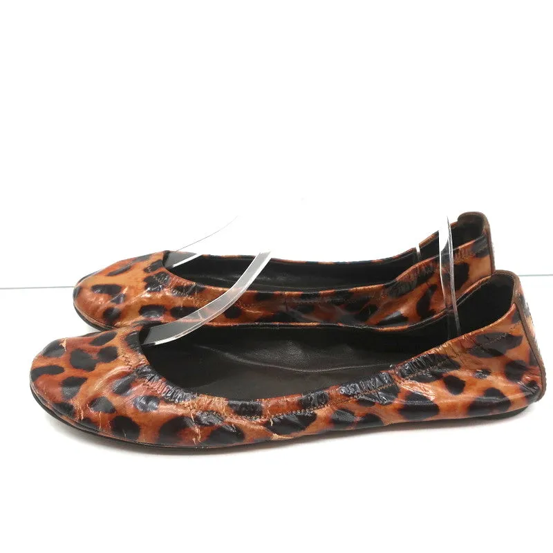 Tory Burch Eddie Ballet Flats Leopard Print Patent Leather Size 10.5