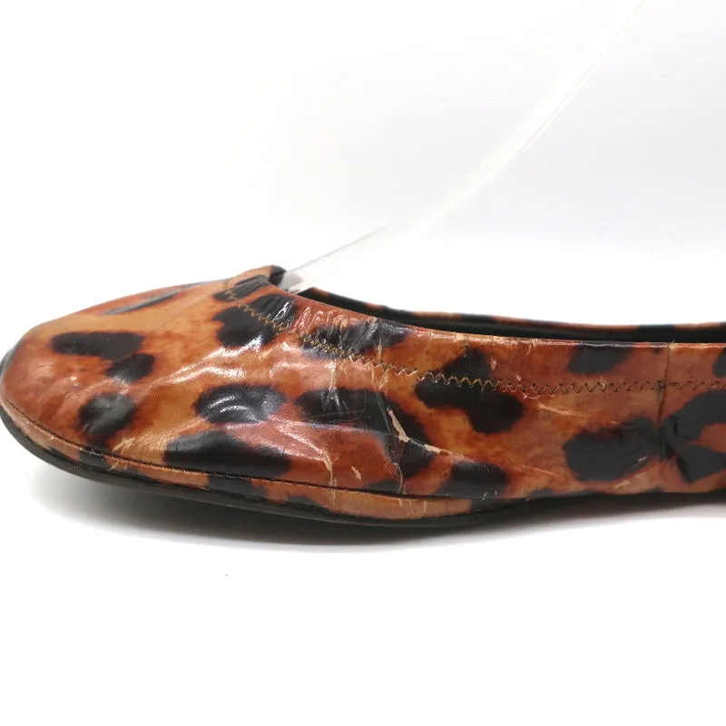 Tory Burch Eddie Ballet Flats Leopard Print Patent Leather Size 10.5