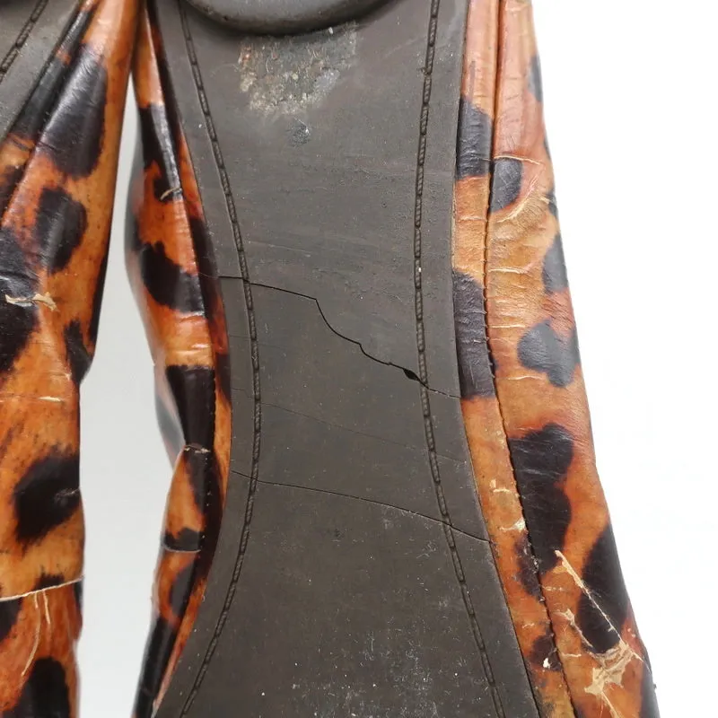 Tory Burch Eddie Ballet Flats Leopard Print Patent Leather Size 10.5