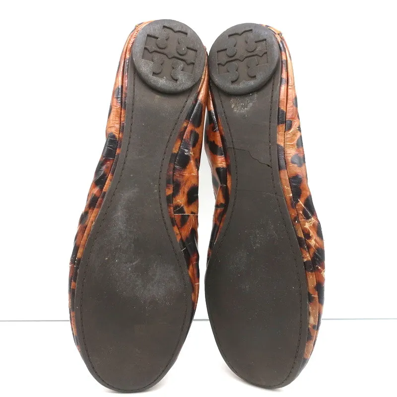 Tory Burch Eddie Ballet Flats Leopard Print Patent Leather Size 10.5