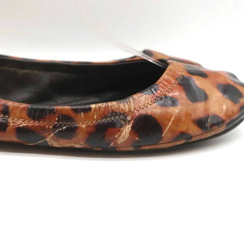 Tory Burch Eddie Ballet Flats Leopard Print Patent Leather Size 10.5
