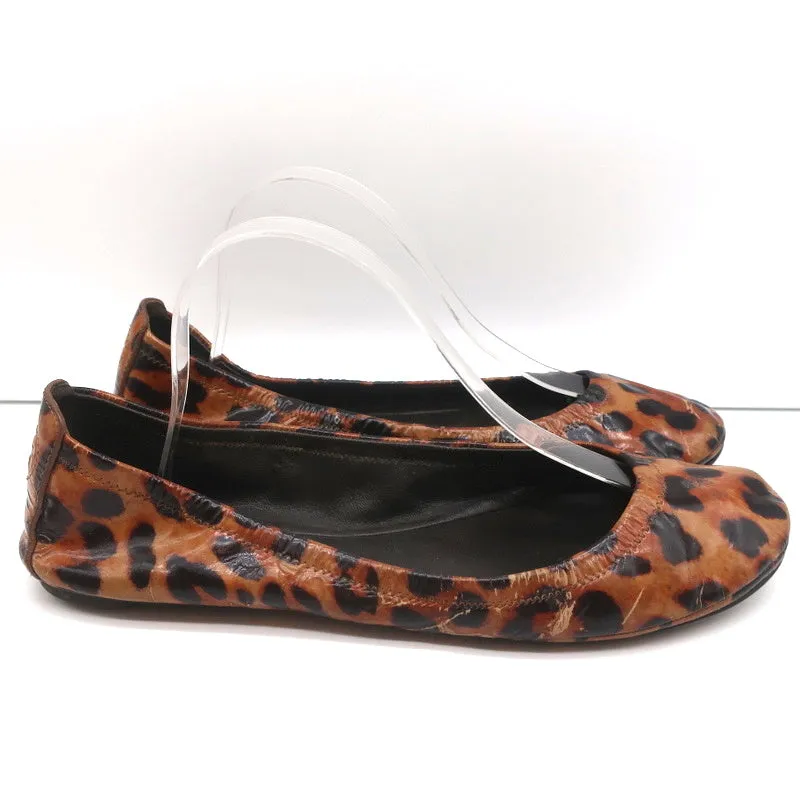 Tory Burch Eddie Ballet Flats Leopard Print Patent Leather Size 10.5