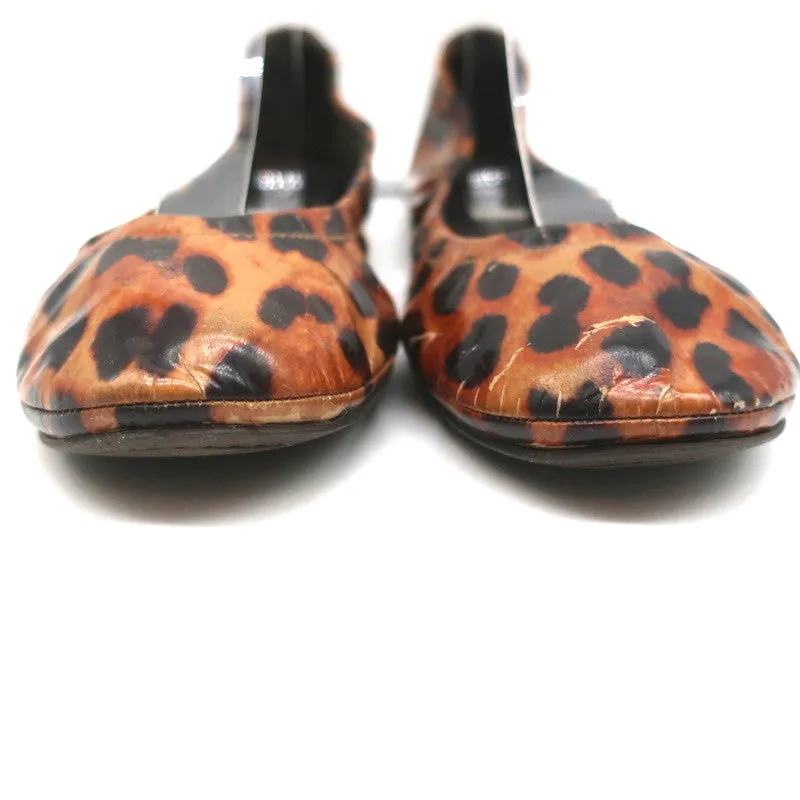 Tory Burch Eddie Ballet Flats Leopard Print Patent Leather Size 10.5