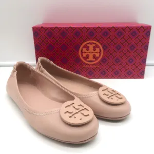 Tory Burch Minnie Travel Ballet Flats Sand Nappa Leather Size 8