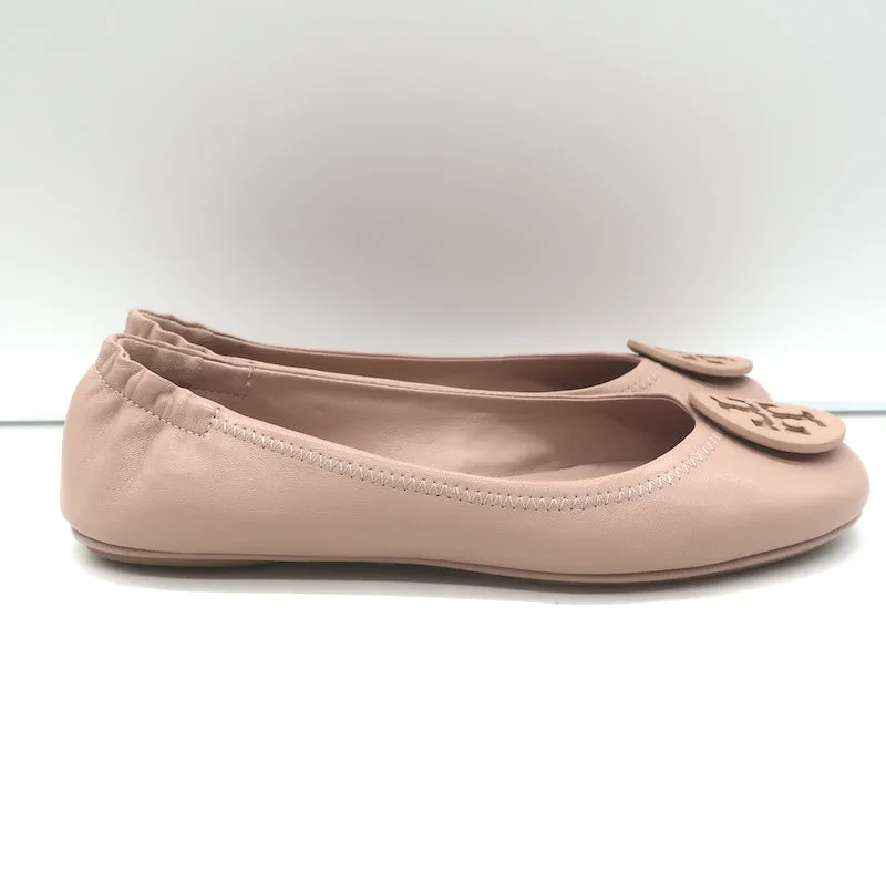 Tory Burch Minnie Travel Ballet Flats Sand Nappa Leather Size 8