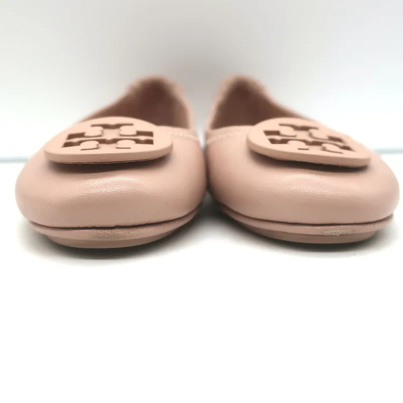 Tory Burch Minnie Travel Ballet Flats Sand Nappa Leather Size 8
