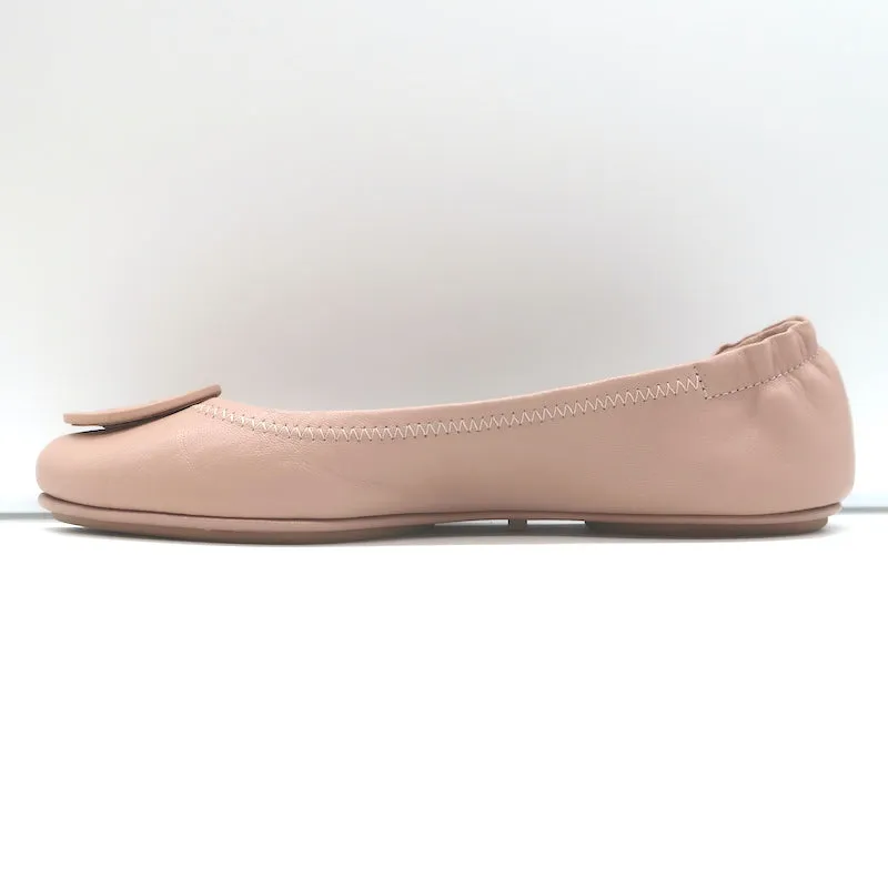 Tory Burch Minnie Travel Ballet Flats Sand Nappa Leather Size 8