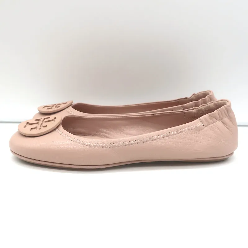 Tory Burch Minnie Travel Ballet Flats Sand Nappa Leather Size 8