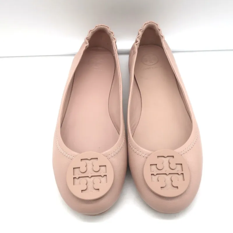 Tory Burch Minnie Travel Ballet Flats Sand Nappa Leather Size 8