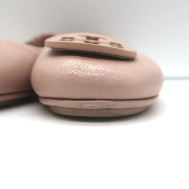 Tory Burch Minnie Travel Ballet Flats Sand Nappa Leather Size 8