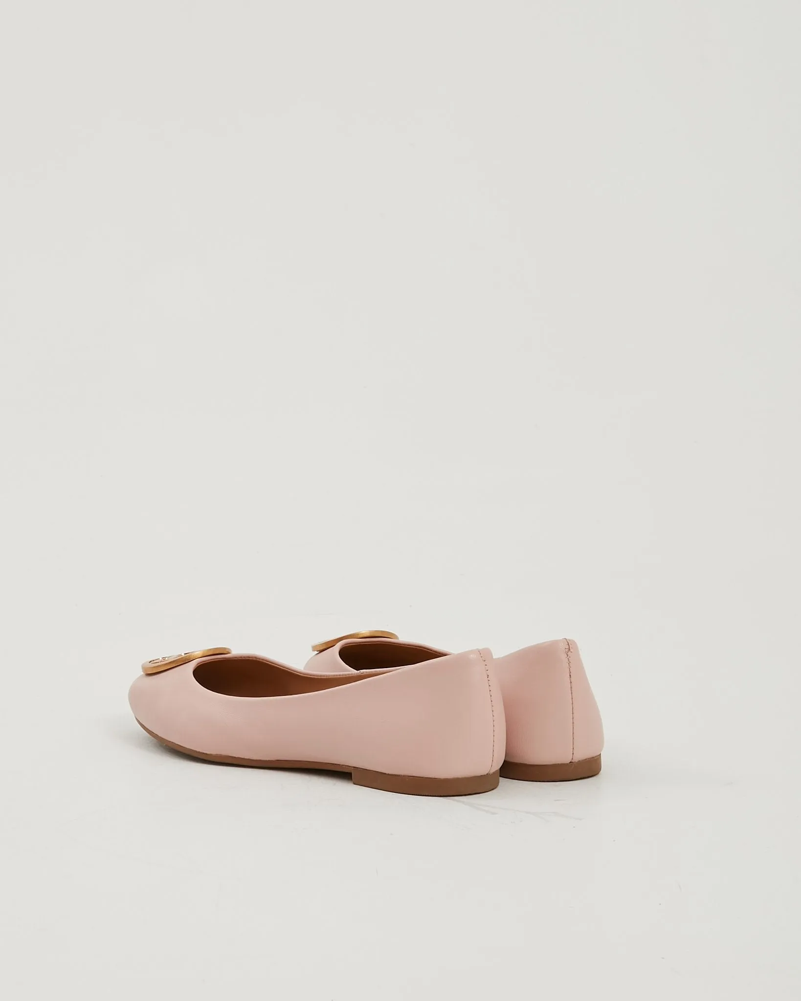 Tory Burch Pink Leather Gold Logo Flats - 35.5