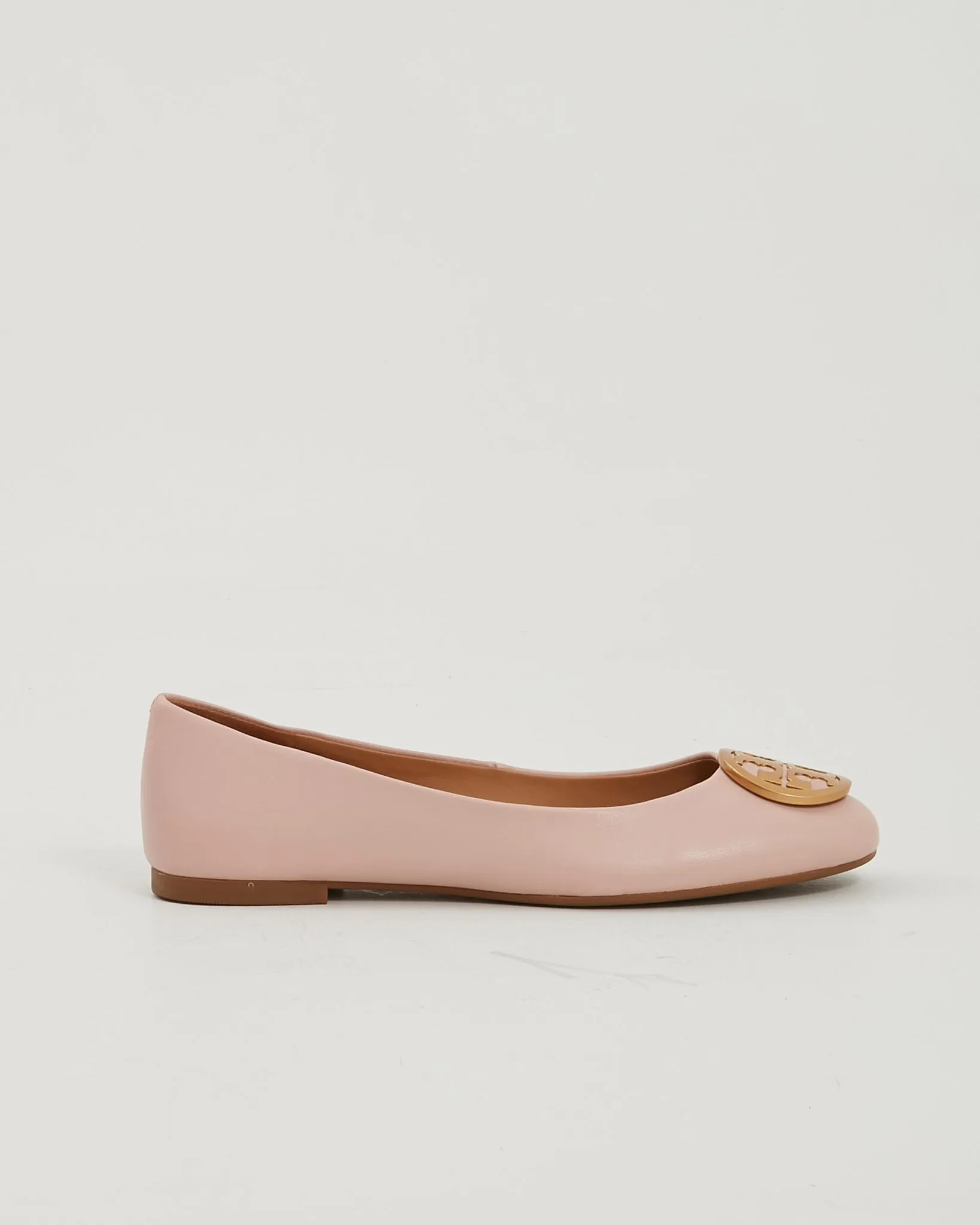 Tory Burch Pink Leather Gold Logo Flats - 35.5