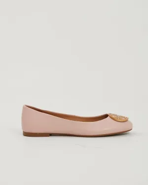 Tory Burch Pink Leather Gold Logo Flats - 35.5