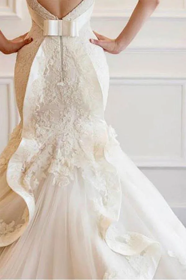Tulle Mermaid Wedding Dress With Lace Appliques WD299