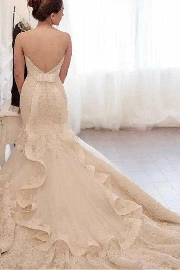 Tulle Mermaid Wedding Dress With Lace Appliques WD299